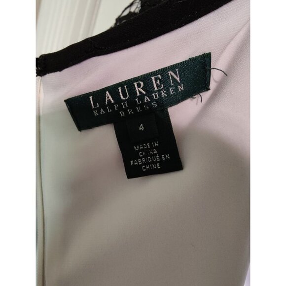 Lauren Ralph Lauren Ivory & Black Lace Bodycon Knee-Length Short Sleeve Dress 4 - Picture 9 of 11